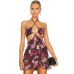 MAJORELLE Pink Rose Print Cutout Mini Dress